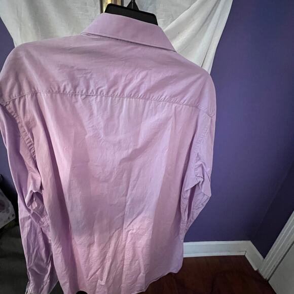 Men’s Bugatchi Uomo Lavender Spread Collar Flip Cuff Button Up Shirt Size Large - Picture 2 of 4